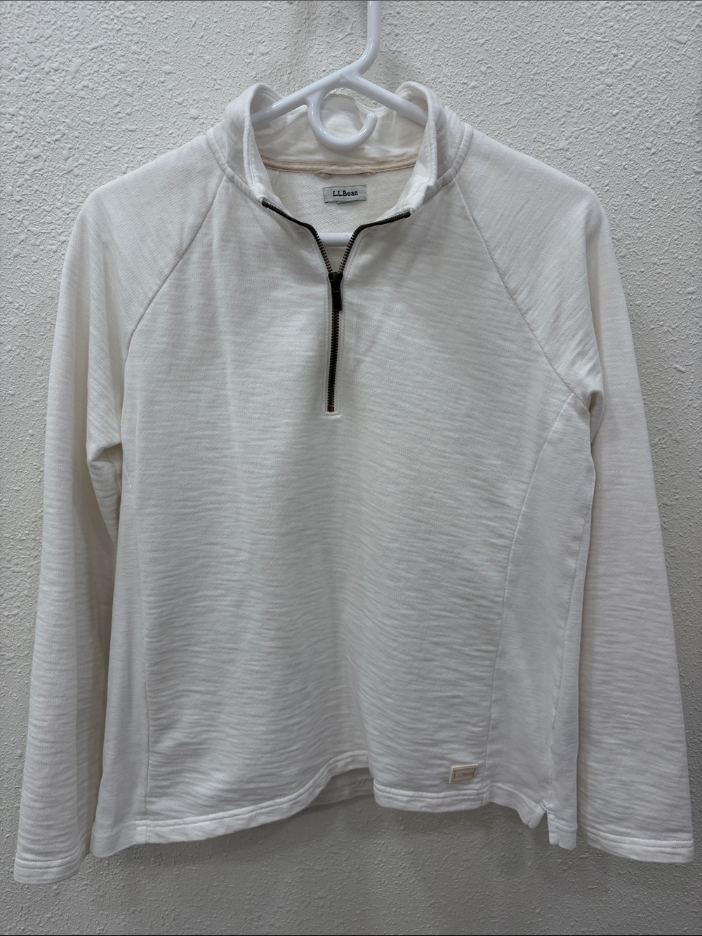 L.L. Bean Women's White Half-Zip Collared Cotton Pullover